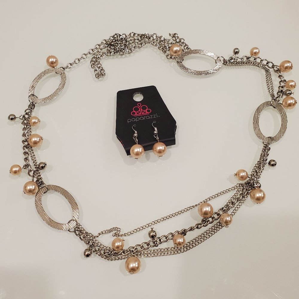 Silver and Pearl Necklace Earring Set